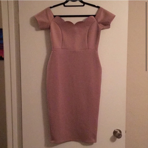 ASOS Scallop Off the Shoulder Scuba Midi Pencil - Picture 8 of 8